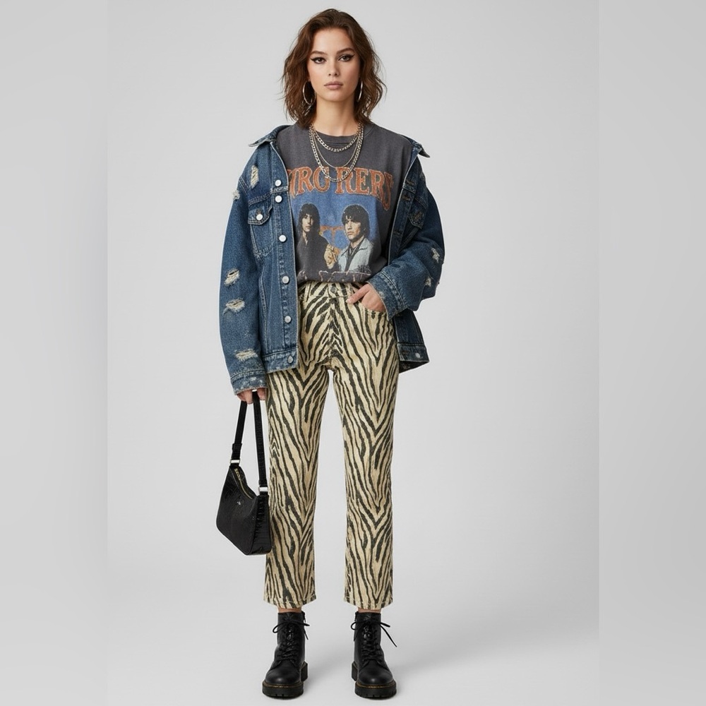 NWT Current/Elliott Zebra Jeans Y2K Street Style Cropped Straight Leg Size 24